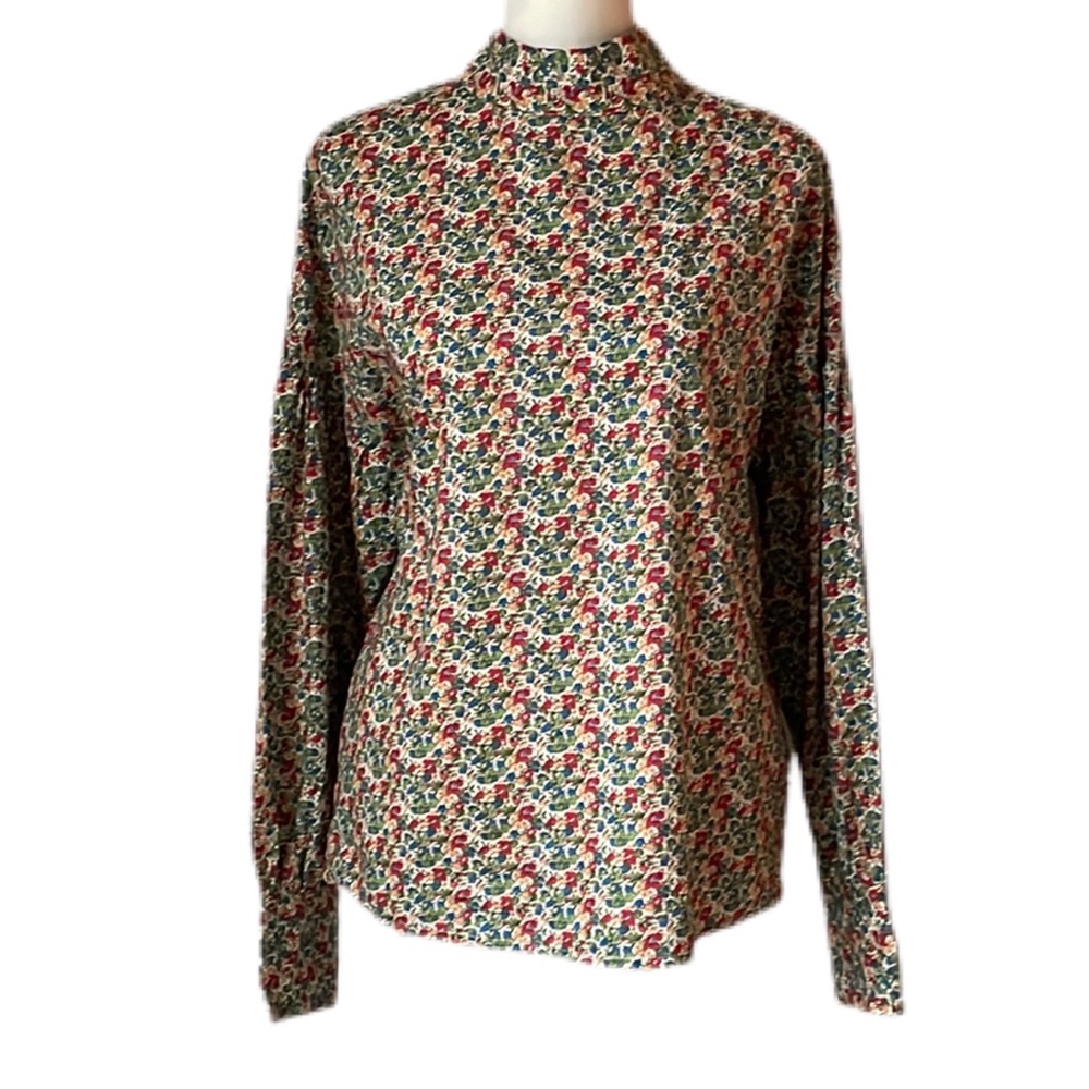 Glamorous Mock Neck Floral Garden Blouse